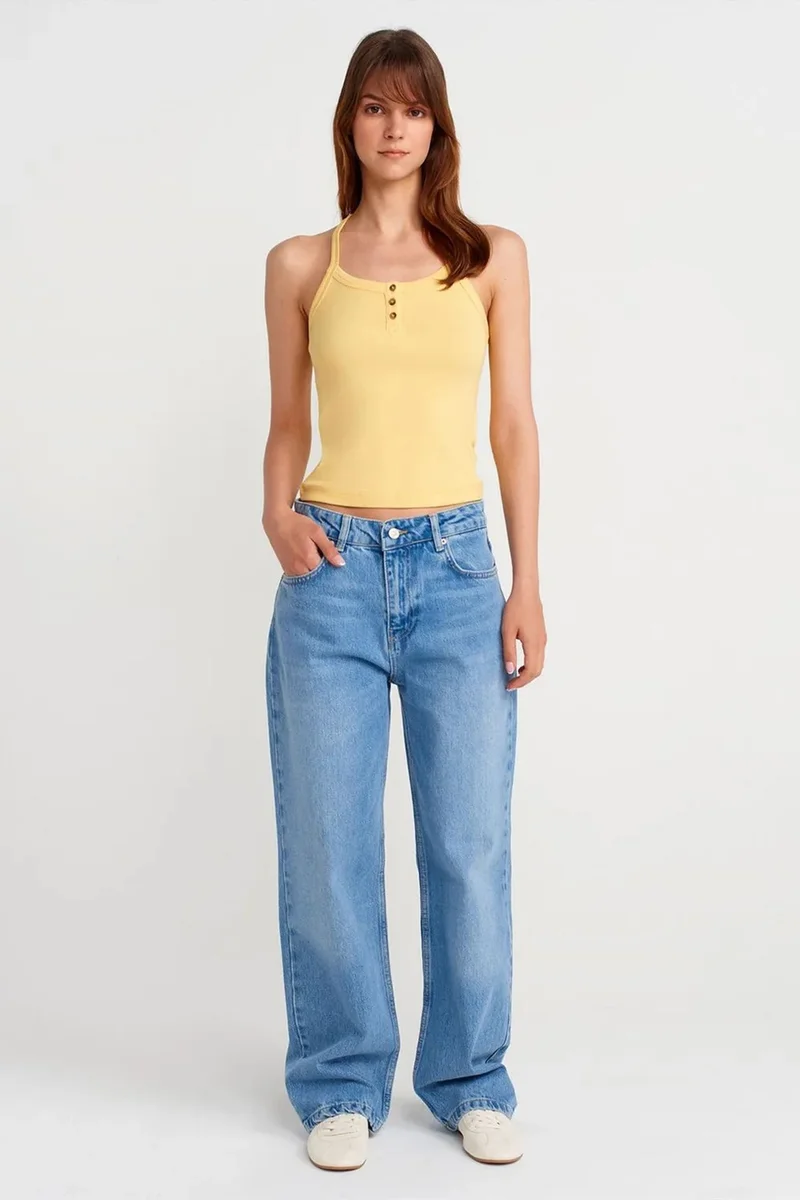 Dilvin Lemon Yellow DILVIN Slim Fit Ribbed Knit Cami Blouse for Women | Best Price UAE