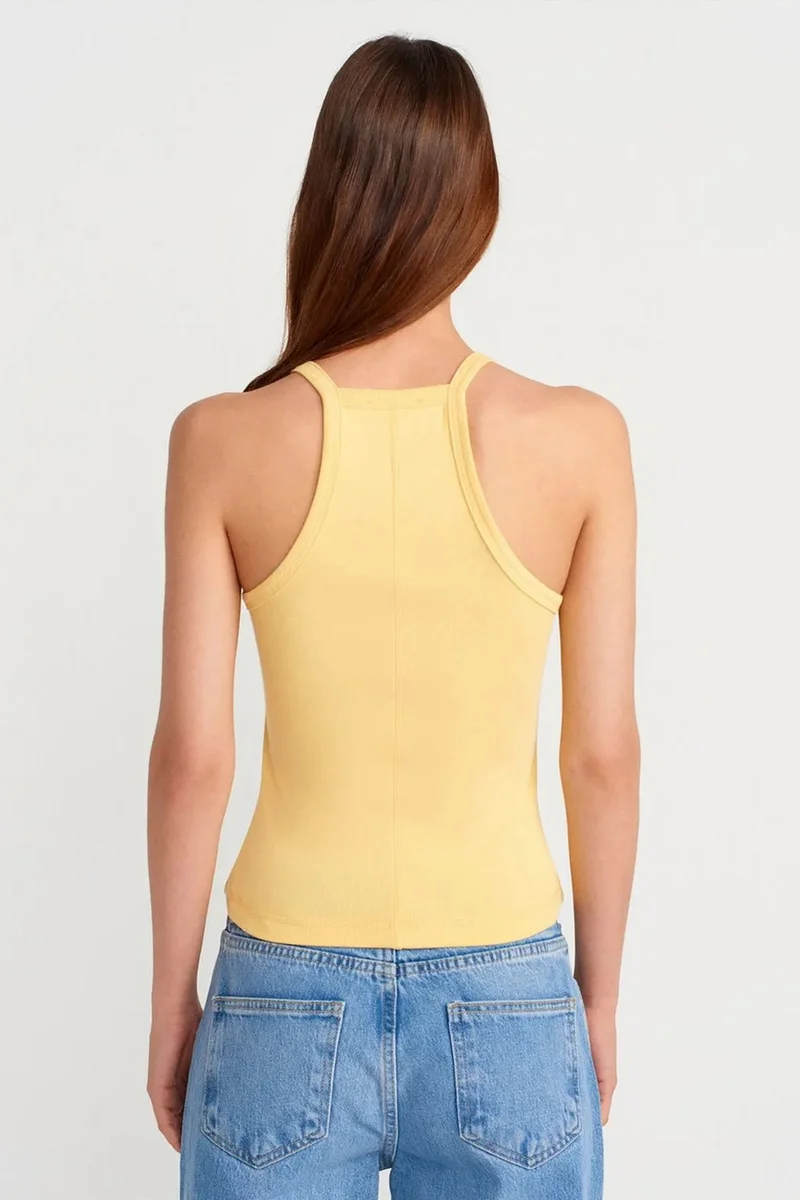 Dilvin Lemon Yellow DILVIN Slim Fit Ribbed Knit Cami Blouse for Women | Best Price UAE