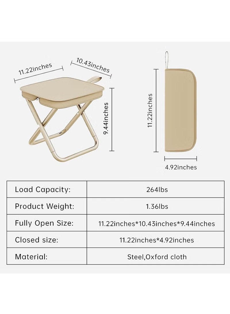 Arabest Portable Folding Camping Stool, Lightweight Zipper Packed Folding Chair, Lightweight Camp Stool for Outdoor, Backpacking, Travel, Hiking, Fishing (Khaki) - Image 4