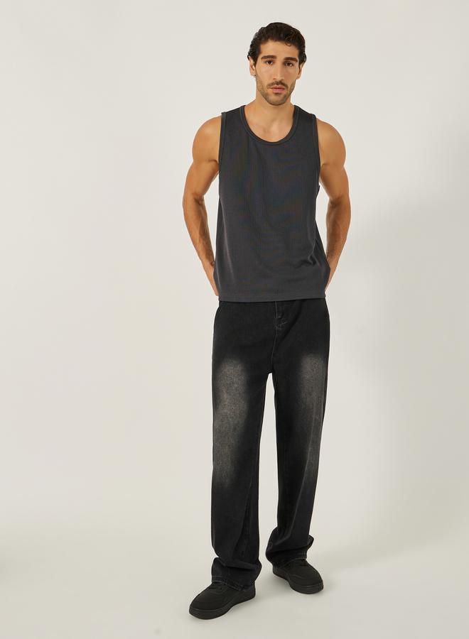Styli Regular Fit Ribbed Round Neck Vest T-Shirt  - Image 3