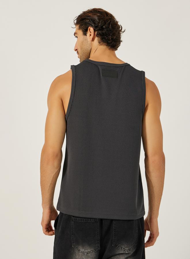 Styli Regular Fit Ribbed Round Neck Vest T-Shirt  - Image 5