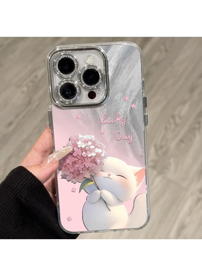 جراب ريش باقة القط اللطيف لهاتف iPhone 16 Pro Max - غطاء خلفي ناعم من مادة TPU ، تصميم زهور حالمة ، مقاوم للصدمات ، مضاد للخدش - Image 3