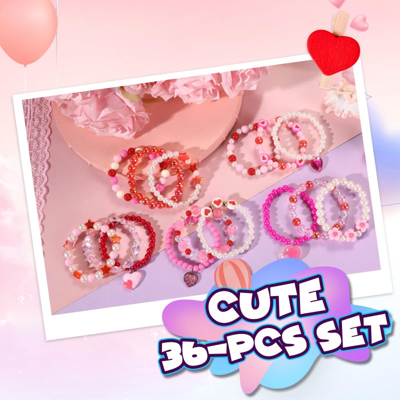 PinkSheep Bracelets for Girls Jewelry: 36 Pcs Kids Bracelets, Kids Jewelry Age 3 4 5 6 7 Years Old Princess Girl Party Favors - Image 4