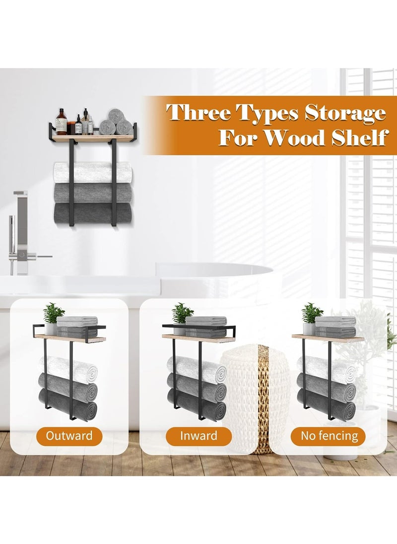 Towel Holder Towel Rack Wall Mounted for Bathroom Decor, Metal Towel Holders with Wooden Shelf
