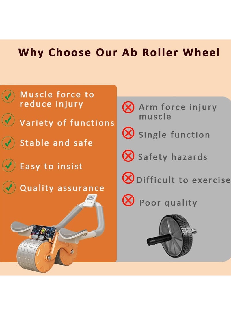 Nariele Automatic Roller Abs Wheel with Elbow Support Rebound Abdominal Wheel Roller Ab rollers Wheel Exercise Equipment with Knee Pad and Timer Mobile Phone Holder for Men Women (Regular Version Orange) - Image 5
