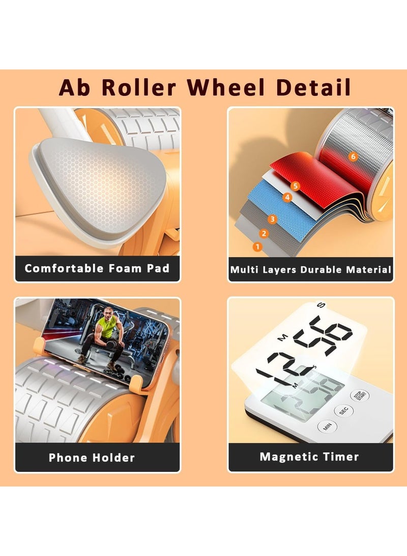 Nariele Automatic Roller Abs Wheel with Elbow Support Rebound Abdominal Wheel Roller Ab rollers Wheel Exercise Equipment with Knee Pad and Timer Mobile Phone Holder for Men Women (Regular Version Orange) - Image 2