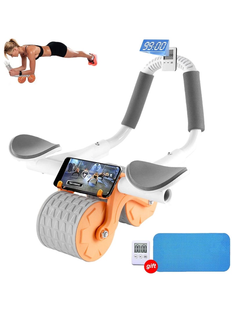 Nariele Automatic Roller Abs Wheel with Elbow Support Rebound Abdominal Wheel Roller Ab rollers Wheel Exercise Equipment with Knee Pad and Timer Mobile Phone Holder for Men Women (Regular Version Orange) - Image 1