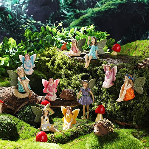 Roowest 16 Pcs Garden Accessories Miniatures Fairies Kit Resin Hedgehogs Cute Tiny Mushroom Miniature Figurines Mini Garden Micro Landscape Ornaments for Lawn Yard Home Outdoor Decorations - Image 1