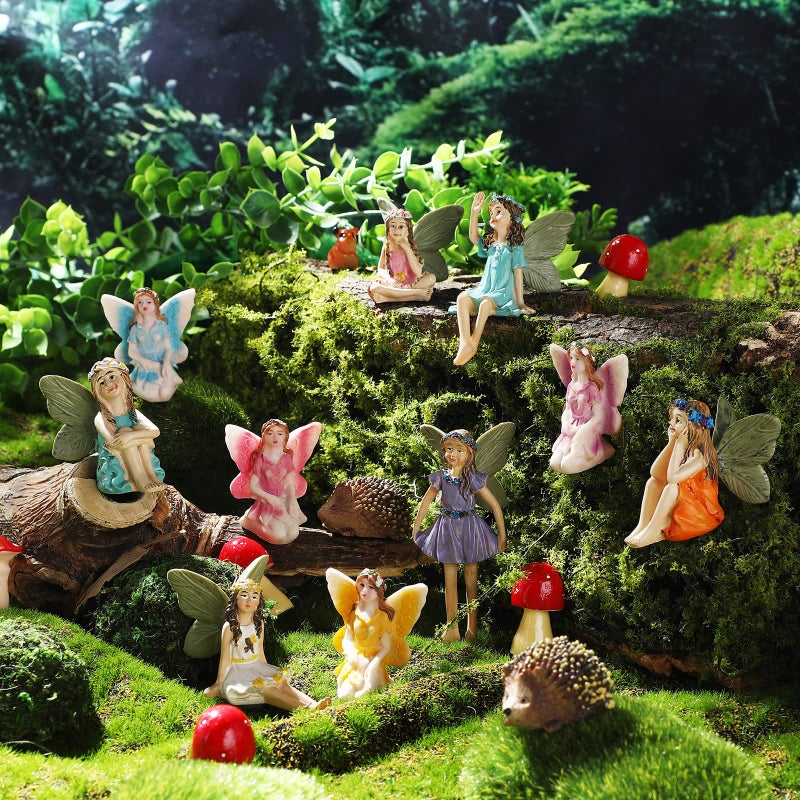 Roowest 16 Pcs Garden Accessories Miniatures Fairies Kit Resin Hedgehogs Cute Tiny Mushroom Miniature Figurines Mini Garden Micro Landscape Ornaments for Lawn Yard Home Outdoor Decorations - Image 2
