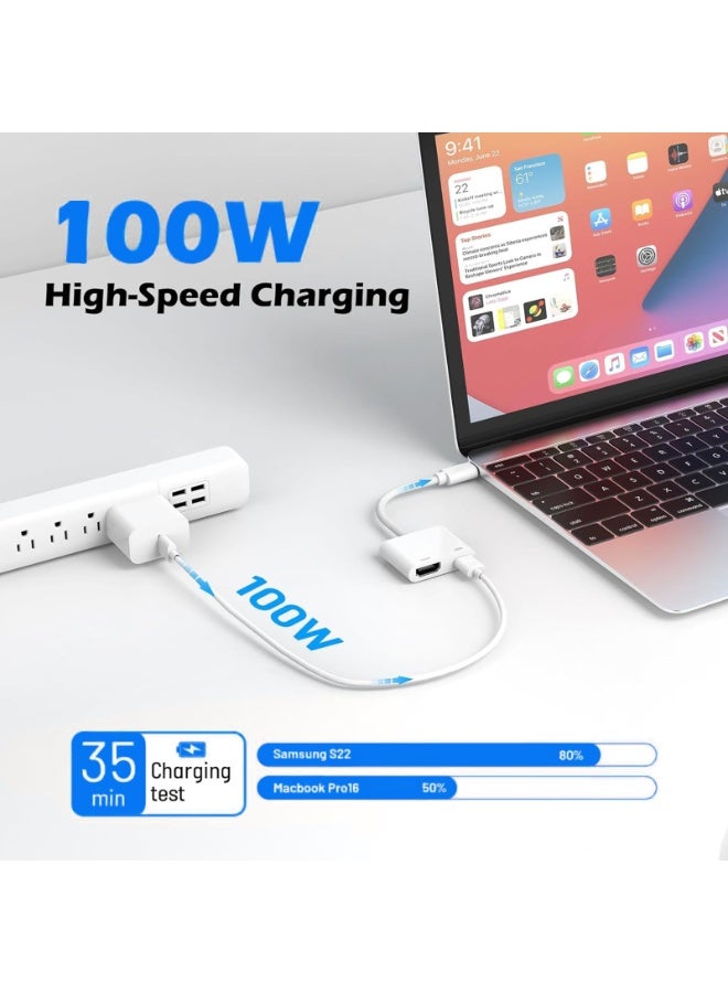 SYOSI USB C to HDMI Adapter, 2-in-1 Type C to HDMI for i-Phone 16/15, 4K@60Hz, 100W Fast Charging, TV/HDTV/Monitor/Projector Video & Audio Sync, USB C Hub Compatible with Sam-sung, MacBook Pro (White) - Image 3
