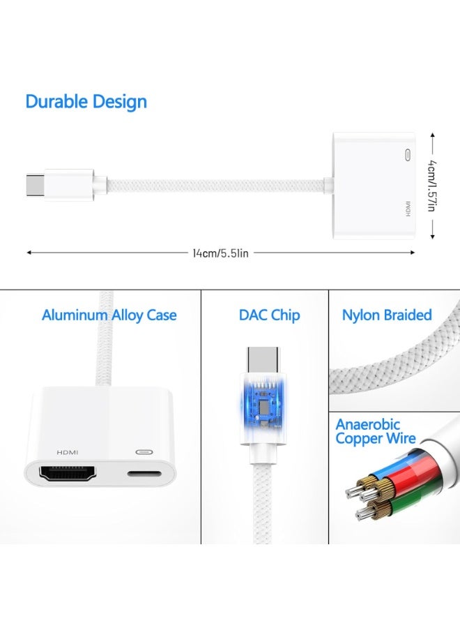 SYOSI USB C to HDMI Adapter, 2-in-1 Type C to HDMI for i-Phone 16/15, 4K@60Hz, 100W Fast Charging, TV/HDTV/Monitor/Projector Video & Audio Sync, USB C Hub Compatible with Sam-sung, MacBook Pro (White) - Image 5