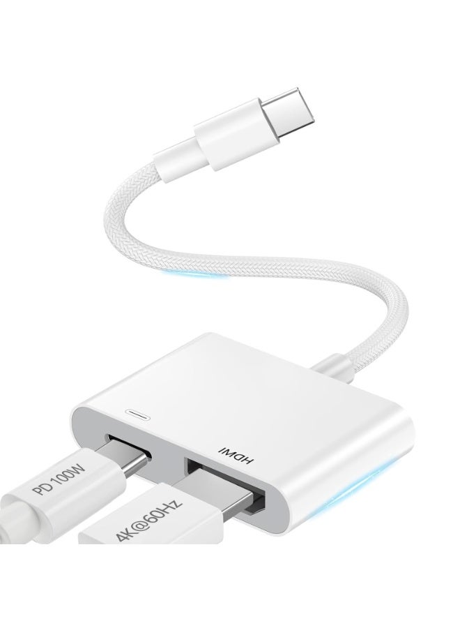 SYOSI USB C to HDMI Adapter, 2-in-1 Type C to HDMI for i-Phone 16/15, 4K@60Hz, 100W Fast Charging, TV/HDTV/Monitor/Projector Video & Audio Sync, USB C Hub Compatible with Sam-sung, MacBook Pro (White) - Image 1