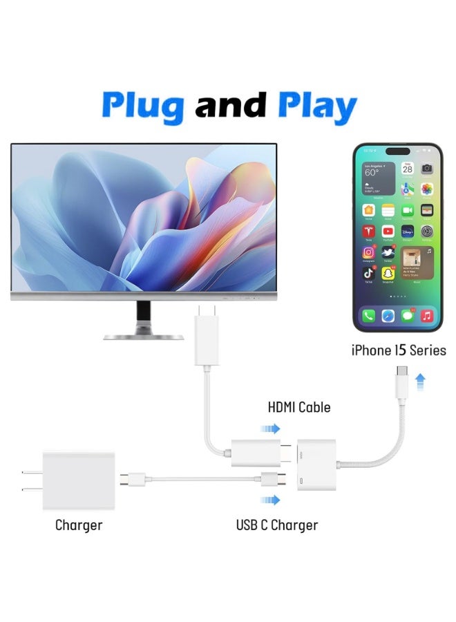 SYOSI USB C to HDMI Adapter, 2-in-1 Type C to HDMI for i-Phone 16/15, 4K@60Hz, 100W Fast Charging, TV/HDTV/Monitor/Projector Video & Audio Sync, USB C Hub Compatible with Sam-sung, MacBook Pro (White) - Image 4