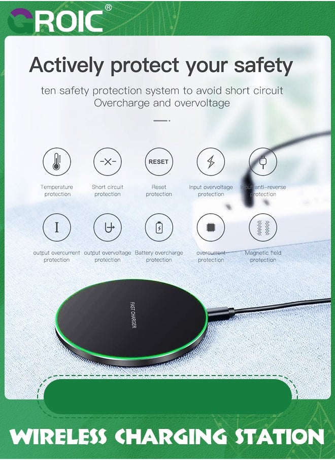 GROIC قاعدة شاحن لاسلكية سريعة 20 وات، محطة شحن هاتف لاسلكية متوافقة مع iPhone 15/14/13/12/11/SE/X/AirPods، شحن سريع لهاتف Samsung Galaxy S23/S22/S21/S20/Note 20/Buds/Buds +، بكسل، ال جي جي 8/7  - Image 2