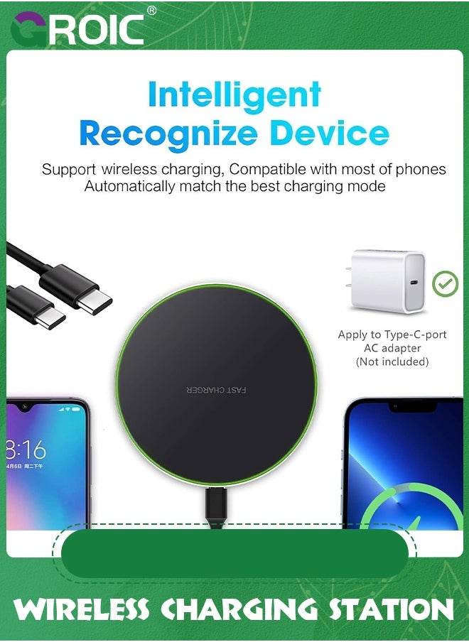 GROIC قاعدة شاحن لاسلكية سريعة 20 وات، محطة شحن هاتف لاسلكية متوافقة مع iPhone 15/14/13/12/11/SE/X/AirPods، شحن سريع لهاتف Samsung Galaxy S23/S22/S21/S20/Note 20/Buds/Buds +، بكسل، ال جي جي 8/7  - Image 5