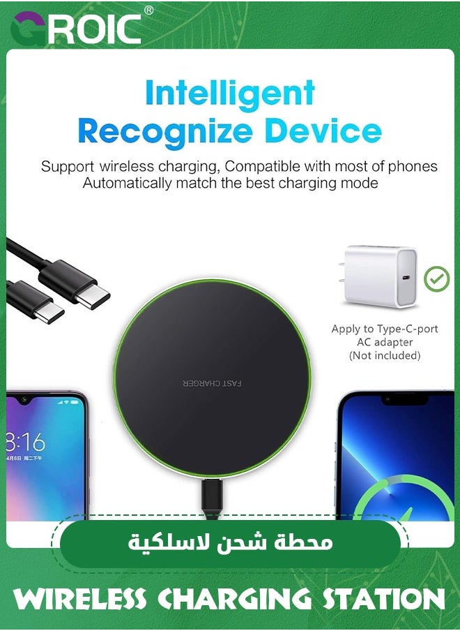 GROIC - 20W Fast Wireless Charger Pad,Wireless Phone Charging Station Compatible with iPhone 15/14/13/12/11/SE/X/AirPods,Fast Charge for Samsung Galaxy S23/S22/S21/S20/Note 20/Buds/Buds +,Pixel,LG G8/7 - Image 1