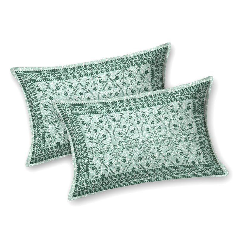 KOTTS & STITCH KOTTS STITCH Jaipuri Cotton Bedsheet Traditional Double Bedsheet 93x108 Pure Cotton with 2 Pillow Covers Ethnic Jaipuri Print for Bedroom or Gifting Green - Image 4