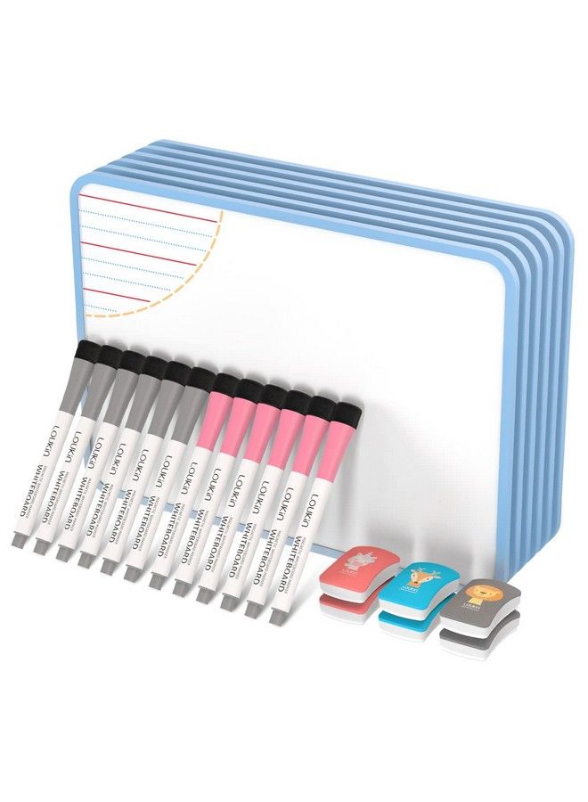 Loukin 6 Pack Small Dry Erase Lapboard 9 X 12 Inch Double Sided (Ruled Plain) Seamless Frame Design Mini Magnetic Whiteboard Set Great For Kids Classroom School (6 Erasers&12 Markers Included) - Image 1