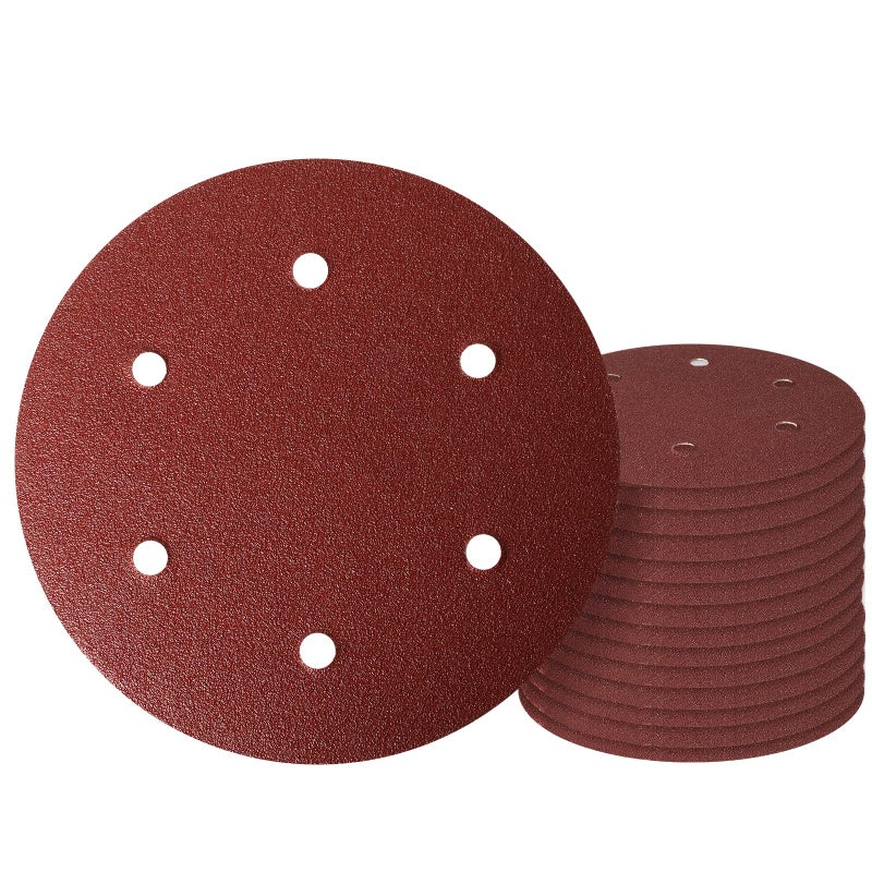 GOH DODD 9 Inch 6 Hole Sanding Disc, GOH DODD 40 Grit 15 Pieces Hook and Loop Sandpaper Aluminum Oxide Sanding Pads Sand Paper for Drywall Sander Wood Metal Glass Plastic Leather Rubber - Image 1
