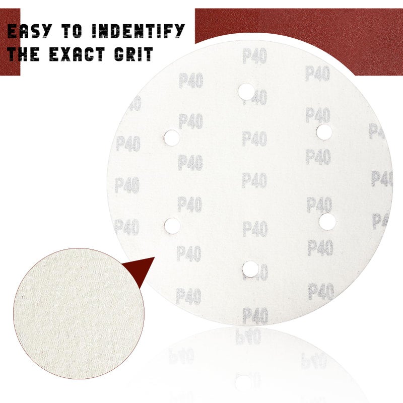 GOH DODD 9 Inch 6 Hole Sanding Disc, GOH DODD 40 Grit 15 Pieces Hook and Loop Sandpaper Aluminum Oxide Sanding Pads Sand Paper for Drywall Sander Wood Metal Glass Plastic Leather Rubber - Image 4