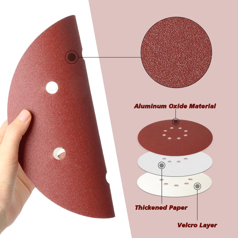 GOH DODD 9 Inch 6 Hole Sanding Disc, GOH DODD 40 Grit 15 Pieces Hook and Loop Sandpaper Aluminum Oxide Sanding Pads Sand Paper for Drywall Sander Wood Metal Glass Plastic Leather Rubber - Image 2