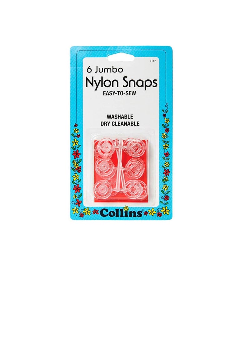 Collins Sew-On Jumbo Nylon Snaps Clear 6pc - Image 1