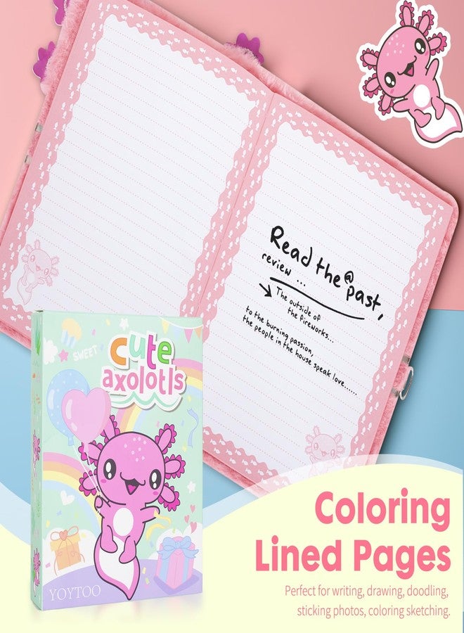 YOYTOO Axolotl Diary for Girls with Lock, Plush Axolotl Toys Gift for Teen Girls, Kids Axolotl Writing Journal Notebook, Birthday Gifts for Little Girls Ages 5 6 7 8 9 10-12 Year Old - Image 4