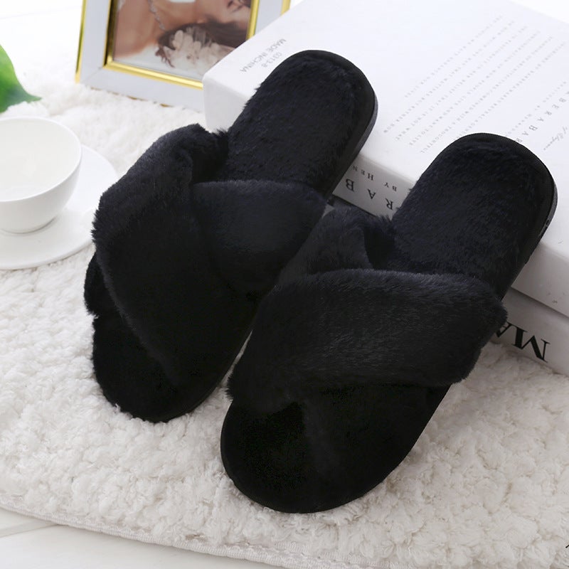 Korean Style Slippers Women''s Summer Home Spring and Autumn Indoor Plush Thick Bottom Home Fluffy Anti-Slip Soft Bottom Summer Outer Wear - Image 1