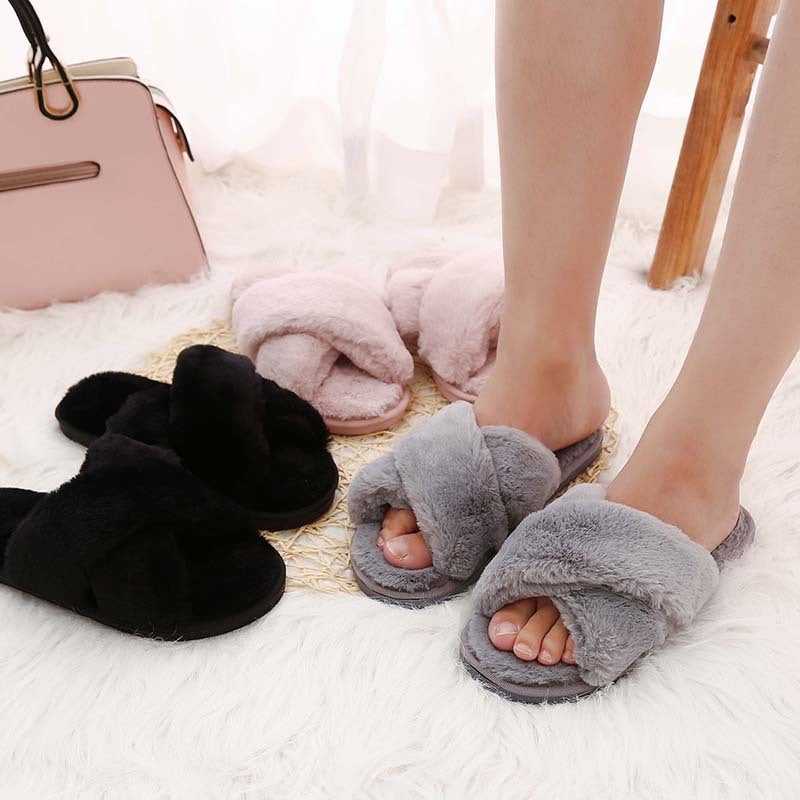 Korean Style Slippers Women''s Summer Home Spring and Autumn Indoor Plush Thick Bottom Home Fluffy Anti-Slip Soft Bottom Summer Outer Wear - Image 2