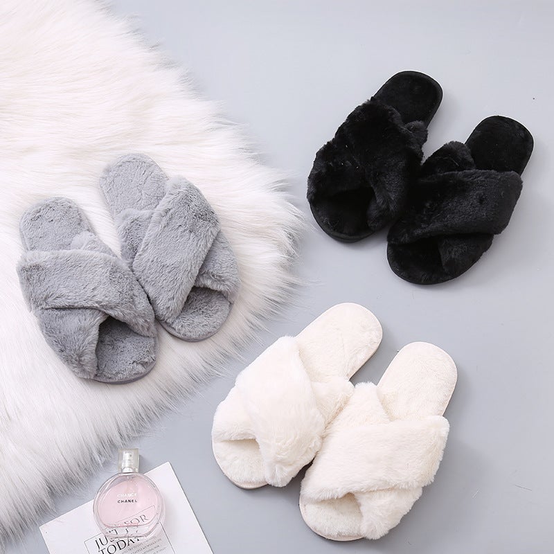Korean Style Slippers Women''s Summer Home Spring and Autumn Indoor Plush Thick Bottom Home Fluffy Anti-Slip Soft Bottom Summer Outer Wear - Image 3