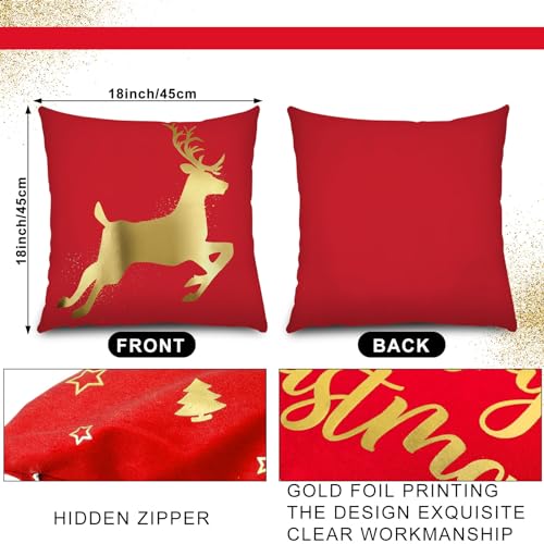 Tatuo Christmas Pillow Covers 18 x 18 Set of 6 Christmas Decoration Throw Pillow Covers Winter Holiday Decor Cushion Cases for Sofa Couch Bedroom Xmas Tree Snowflake ReindeerRed Gold - Image 3