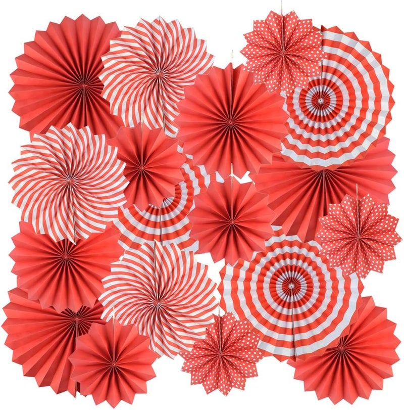 mifengda 18Pc Party Hanging Paper Fans Set - Red Folding Round Fan Wall Decor, Paper Garlands Flower Decoration for Birthday, Festival, Wedding, Graduation Events Accessories - Image 1