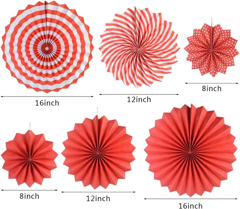 mifengda 18Pc Party Hanging Paper Fans Set - Red Folding Round Fan Wall Decor, Paper Garlands Flower Decoration for Birthday, Festival, Wedding, Graduation Events Accessories - Image 2
