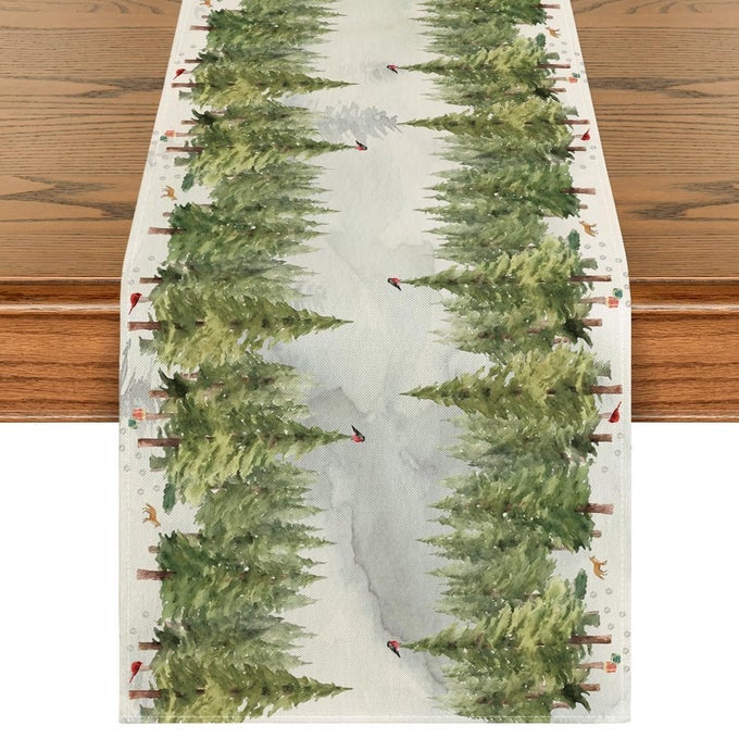 XMAS TREES SNOWFLAKES CHRISTMAS TABLE RUNNER SEASONAL WINTER HOLIDAY KITCHEN DINING TABLE DECORATION FOR HOME PARTY DECOR 13X72 INCH