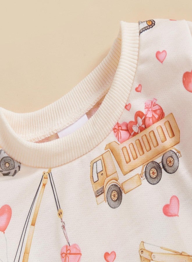 Lenjindjer Toddler Baby Boy Summer Spring Outfits Truck Heart Print Long Sleeve Tops Sweatpants 2Pcs Infant Farm Clothes Set (Red, 12-18 Months) - Image 4