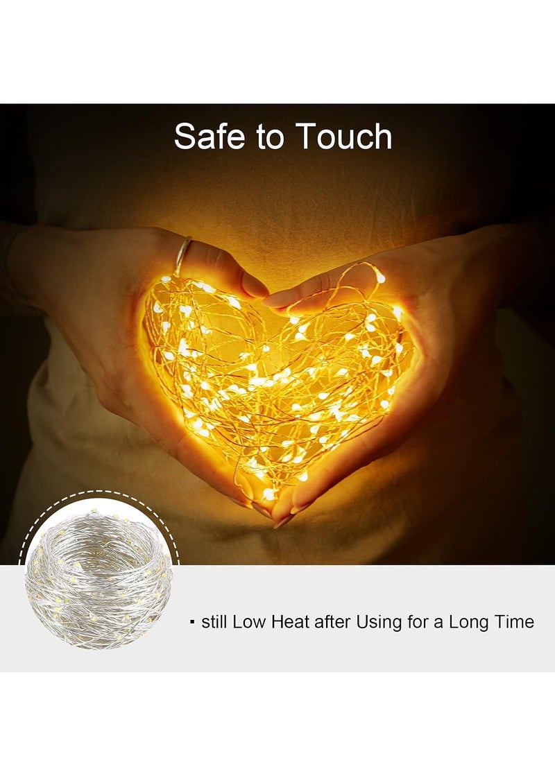 ماركة غير محددة - سلسلة أضواء LED بيضاء دافئة، عبوة واحدة، 10 أمتار، 100 مصباح LED سلسلة أضواء تعمل بالبطارية للاستخدام الخارجي والداخلي، أضواء عيد الميلاد المقاومة للماء، أضواء خرافية لديكورات رمضان كريم - Image 1