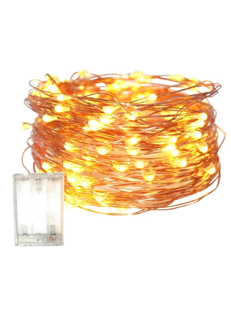 ماركة غير محددة - سلسلة أضواء LED بيضاء دافئة، عبوة واحدة، 10 أمتار، 100 مصباح LED سلسلة أضواء تعمل بالبطارية للاستخدام الخارجي والداخلي، أضواء عيد الميلاد المقاومة للماء، أضواء خرافية لديكورات رمضان كريم - Image 1