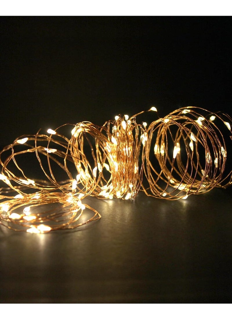 ماركة غير محددة - سلسلة أضواء LED بيضاء دافئة، عبوة واحدة، 10 أمتار، 100 مصباح LED سلسلة أضواء تعمل بالبطارية للاستخدام الخارجي والداخلي، أضواء عيد الميلاد المقاومة للماء، أضواء خرافية لديكورات رمضان كريم - Image 1