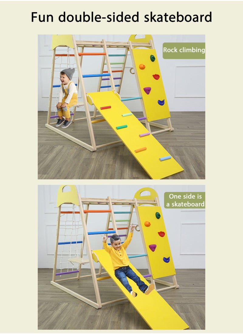 Paka Rabbit - Indoor Jungle Gym, 8 in1 Functions Wooden Baby Toddler Climbing Toys Montessori Climber Playset for Kids with Slide, Climbing Rock, Climbing Net, Monkey Bars, Crawing Ladder, Rope Ladder and Swing - Image 1