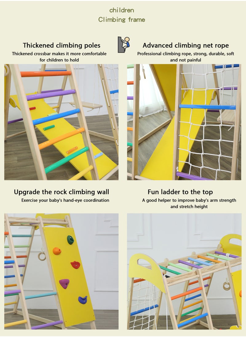 Paka Rabbit - Indoor Jungle Gym, 8 in1 Functions Wooden Baby Toddler Climbing Toys Montessori Climber Playset for Kids with Slide, Climbing Rock, Climbing Net, Monkey Bars, Crawing Ladder, Rope Ladder and Swing - Image 1