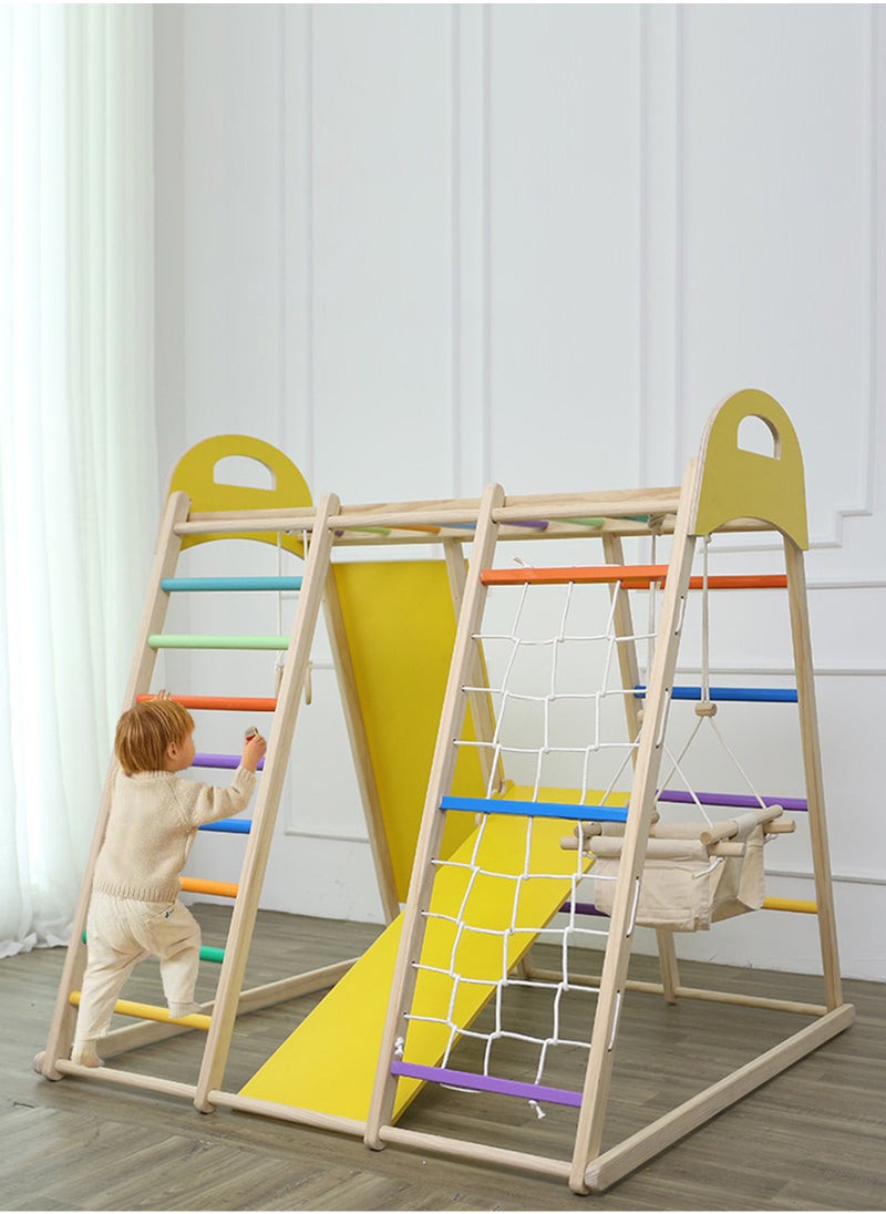 Paka Rabbit - Indoor Jungle Gym, 8 in1 Functions Wooden Baby Toddler Climbing Toys Montessori Climber Playset for Kids with Slide, Climbing Rock, Climbing Net, Monkey Bars, Crawing Ladder, Rope Ladder and Swing - Image 1