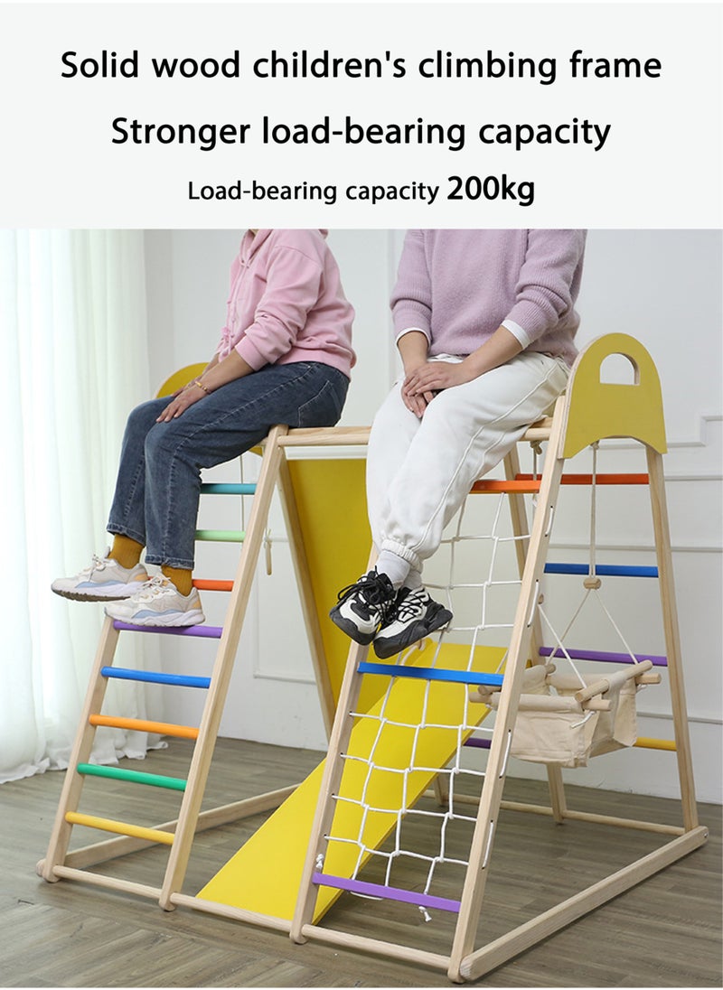 Paka Rabbit - Indoor Jungle Gym, 8 in1 Functions Wooden Baby Toddler Climbing Toys Montessori Climber Playset for Kids with Slide, Climbing Rock, Climbing Net, Monkey Bars, Crawing Ladder, Rope Ladder and Swing - Image 1