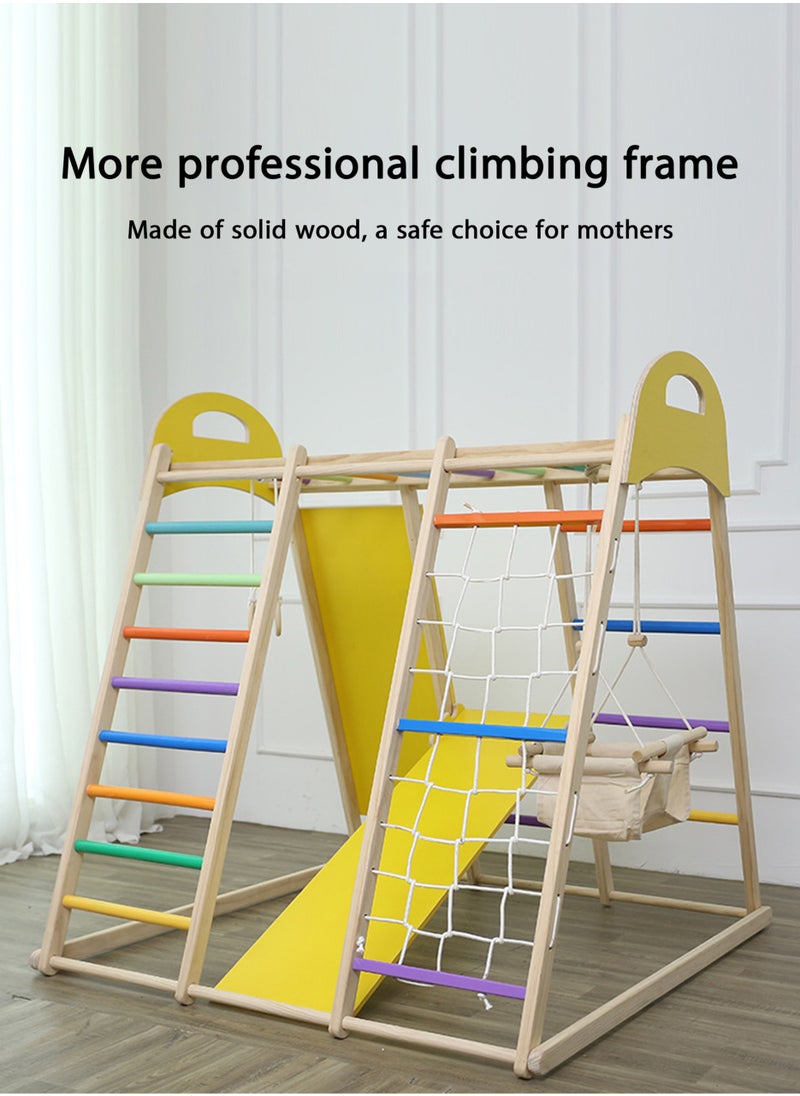 Paka Rabbit - Indoor Jungle Gym, 8 in1 Functions Wooden Baby Toddler Climbing Toys Montessori Climber Playset for Kids with Slide, Climbing Rock, Climbing Net, Monkey Bars, Crawing Ladder, Rope Ladder and Swing - Image 1
