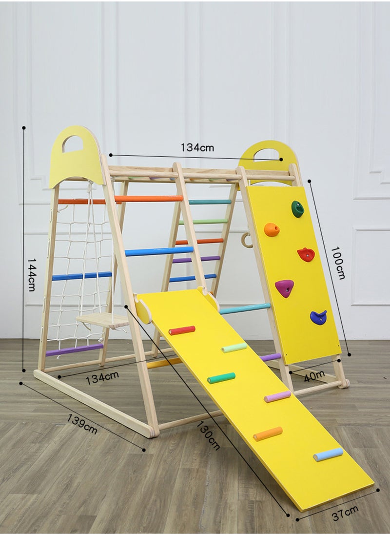 Paka Rabbit - Indoor Jungle Gym, 8 in1 Functions Wooden Baby Toddler Climbing Toys Montessori Climber Playset for Kids with Slide, Climbing Rock, Climbing Net, Monkey Bars, Crawing Ladder, Rope Ladder and Swing - Image 1