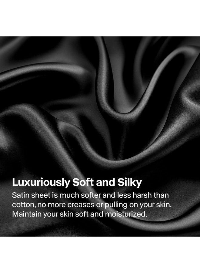 BEDELITE مجموعة ملاءات سرير ساتين بيدلايت وغطاء الوسائد، ناعمة وفاخرة تشبه الحرير مع أحزمة مرنة في الزوايا، جيب عميق يصل إلى 15 بوصة، 1 ملاءة سرير و2 غطاء وسادة (كوين، أسود) - Image 2