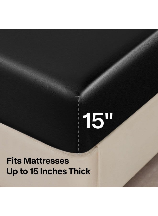 BEDELITE مجموعة ملاءات سرير ساتين بيدلايت وغطاء الوسائد، ناعمة وفاخرة تشبه الحرير مع أحزمة مرنة في الزوايا، جيب عميق يصل إلى 15 بوصة، 1 ملاءة سرير و2 غطاء وسادة (كوين، أسود) - Image 4