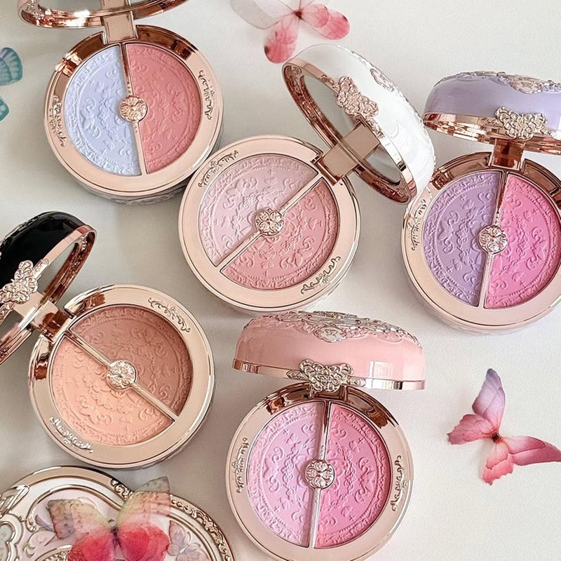 Flower Knows Butterfly Cloud Collar Rouge Box Highlighting & Blush Duo Powder,Blue+Pink Two Tone Matte Blush for Cheeks Bulidable & Blendable Palette,0.21 Oz(02 Seaborne Moon) - Image 5