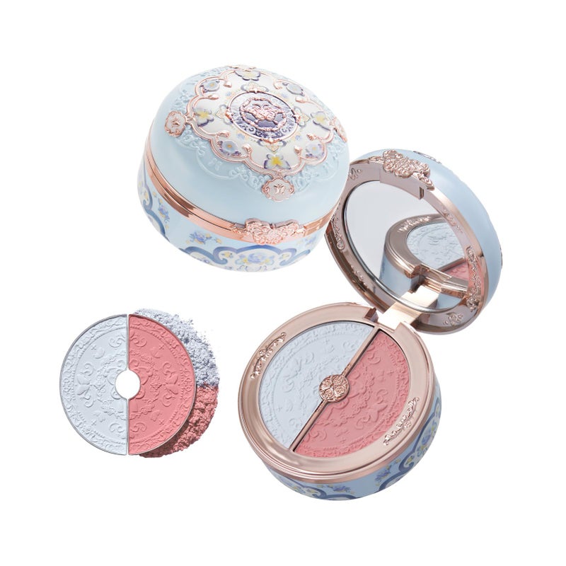 Flower Knows Butterfly Cloud Collar Rouge Box Highlighting & Blush Duo Powder,Blue+Pink Two Tone Matte Blush for Cheeks Bulidable & Blendable Palette,0.21 Oz(02 Seaborne Moon) - Image 1