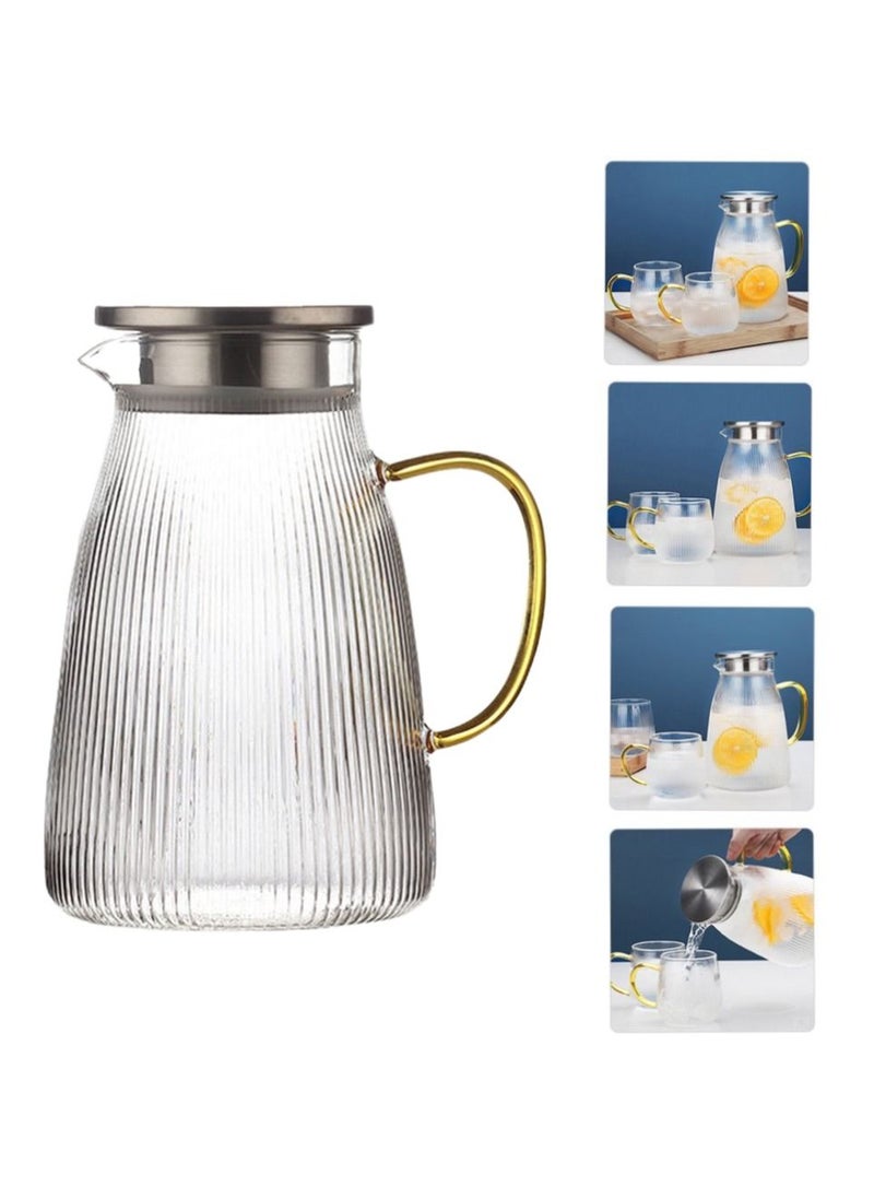 1Chase Heat Resistant Borosilicate Stripe Glass Water Pitcher With Stainless Steel Strainer Lid 1500ML and 2Pcs 350 MlL Glass Mug with Handle  - Image 2