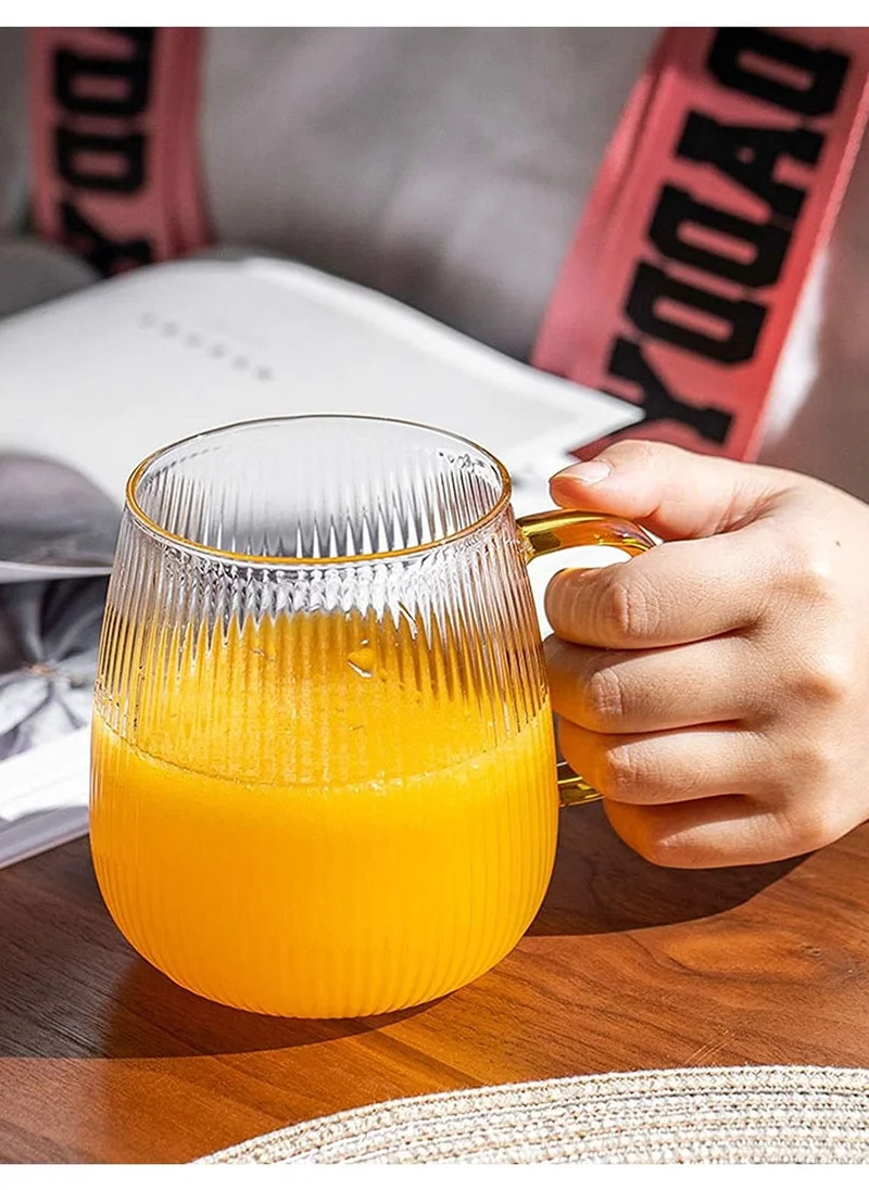 1Chase Heat Resistant Borosilicate Stripe Glass Water Pitcher With Stainless Steel Strainer Lid 1500ML and 2Pcs 350 MlL Glass Mug with Handle